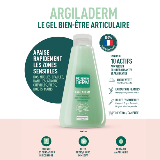 Gel argile verte Argiladerm bien-être articulaire 500ml