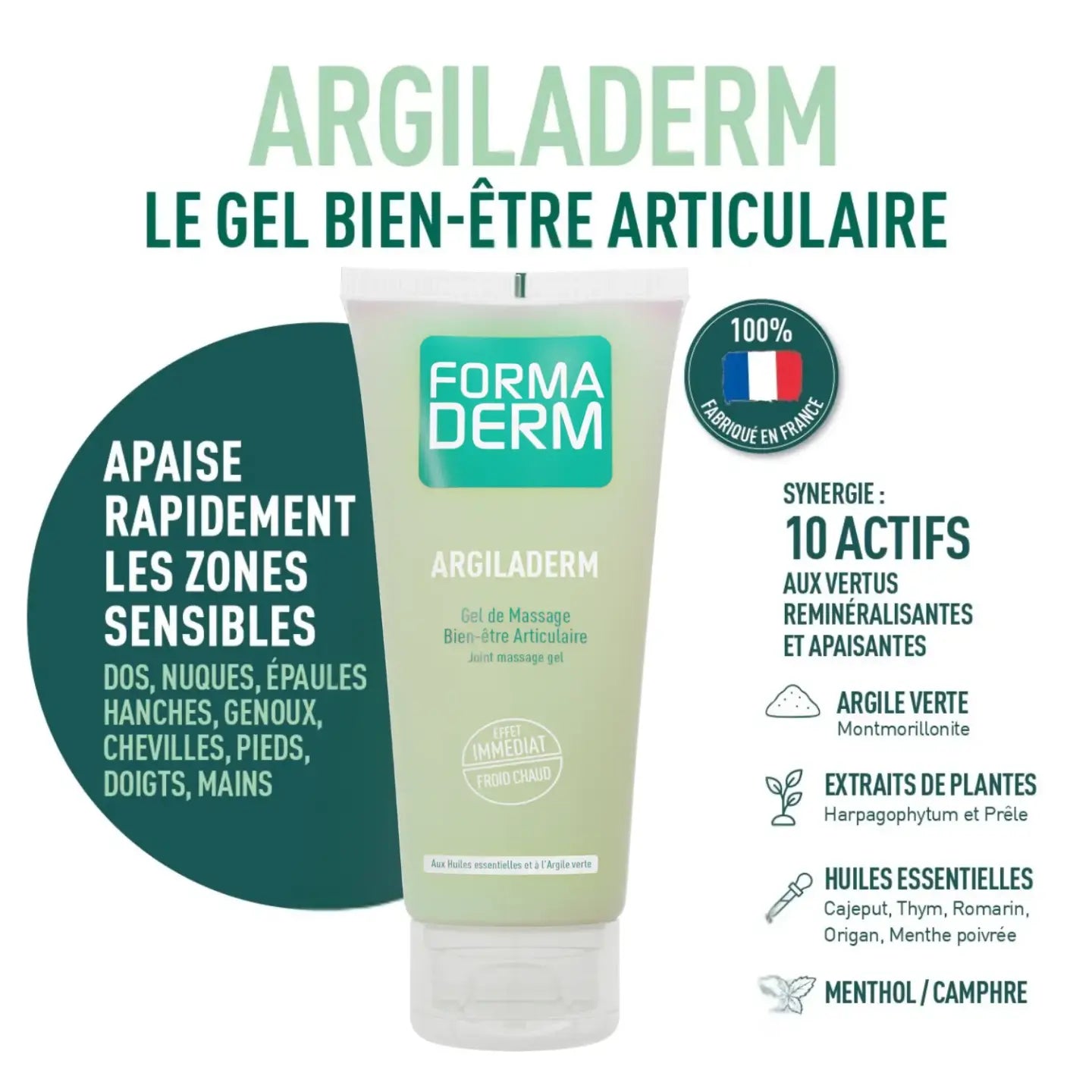 Argiladerm gel articulaire argile verte 100ml Formaderm — 10 actifs naturels
